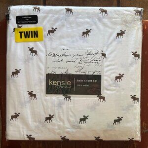 Kensie Brown MOOSE TWIN Size Cotton Sheet Set X-Deep Pockets (ALL COTTON)